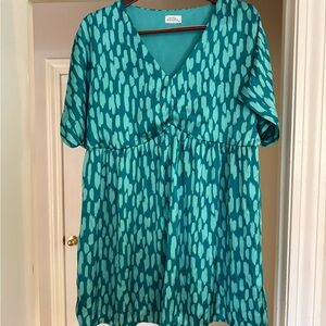 Teal Patterned Silk Dress